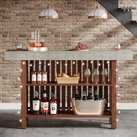 Tribesigns 63 Inch Farmhouse Bar Table, Modern 2-Tier Home Bar Unit with Footrest, Corner Mini Coffee Bar Table for Home Kitchen Pub, Living Room, Brown