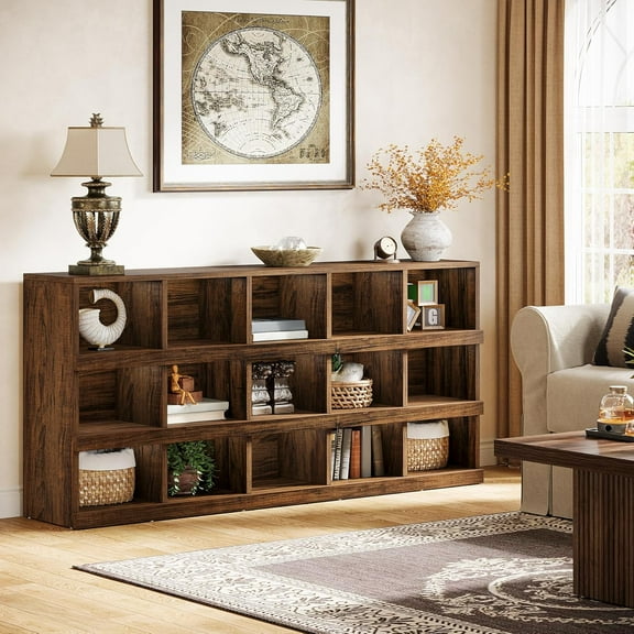 Tribesigns 63-Inch Farmhouse Console Table, 15-Cube Narrow Entryway Table, 4-Tier Wood Behind Couch Sofa Table, All Wood Hallway Table