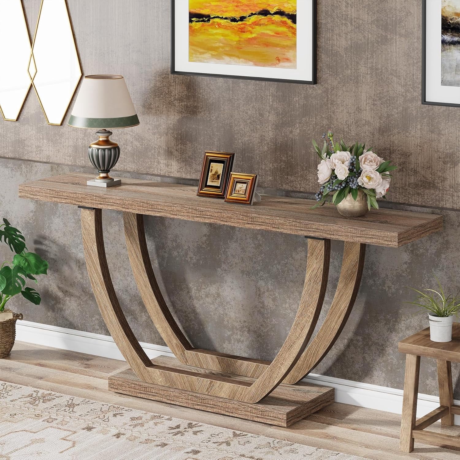 Finmind 63-Inch Farmhouse Console Table, 2-Tier Wood Sofa Table with ...