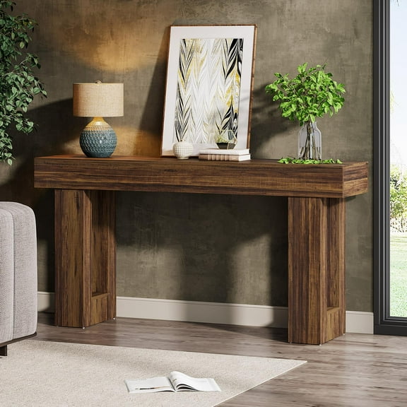 Tribesigns 63-Inch Farmhouse Console Table, Wooden Sofa Table Behind The Couch, Rectangular Entryway Table for Entrance, Hallway, Living Room (Rustic Brown)