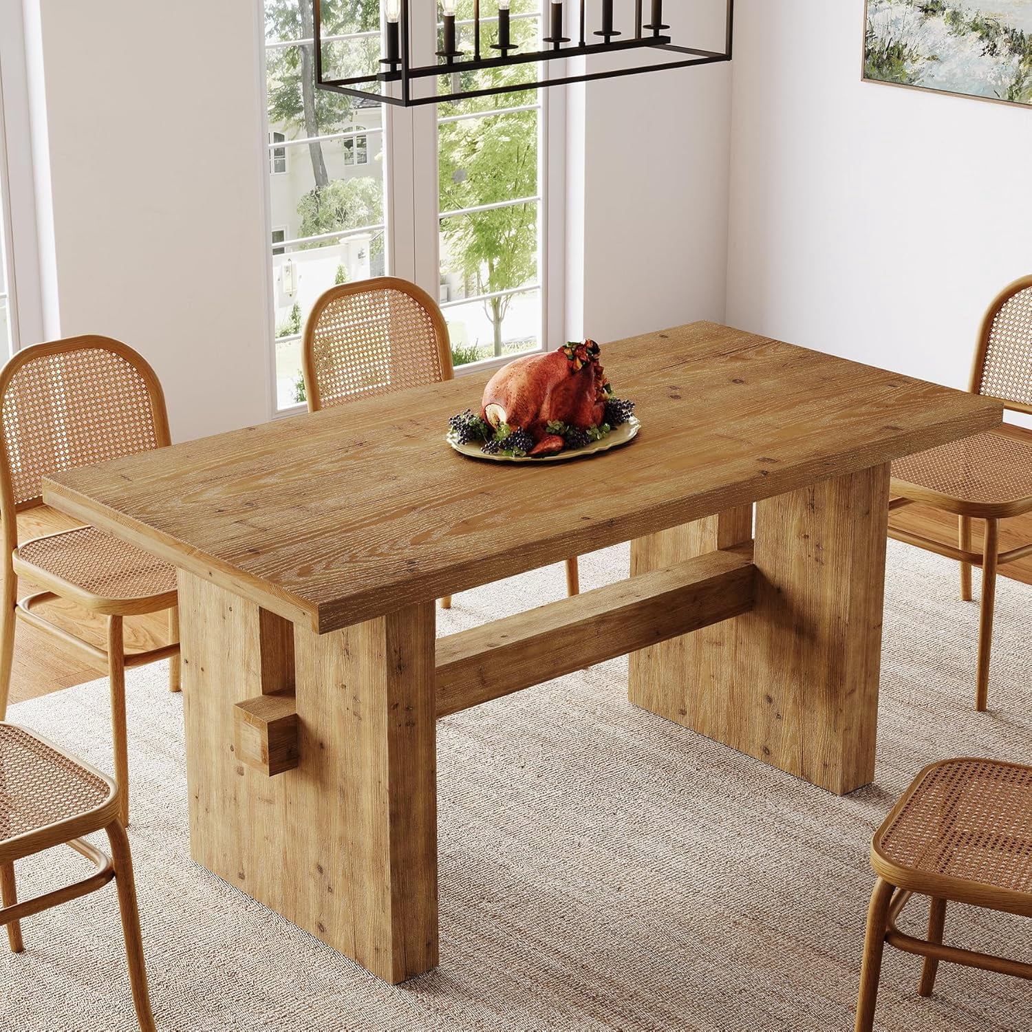Tribesigns 63 Inch Farmhouse Dining Table, Large Solid Wood Kitchen ...