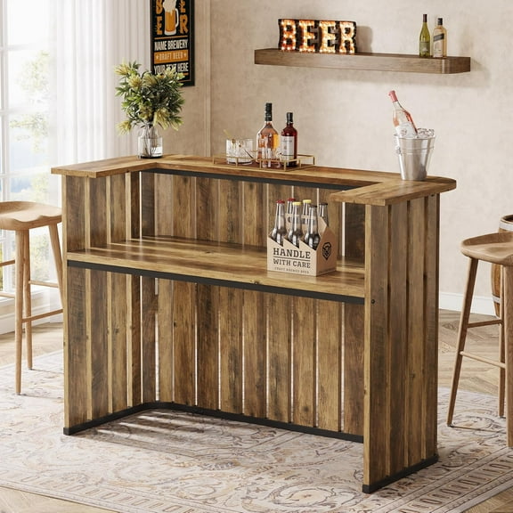 Tribesigns 63-Inch Farmhouse Home Bar Unit, Liquor Table with Storage Shelves, 2-Tier Wine Bar Mini Table for Home, Pub, Bistro