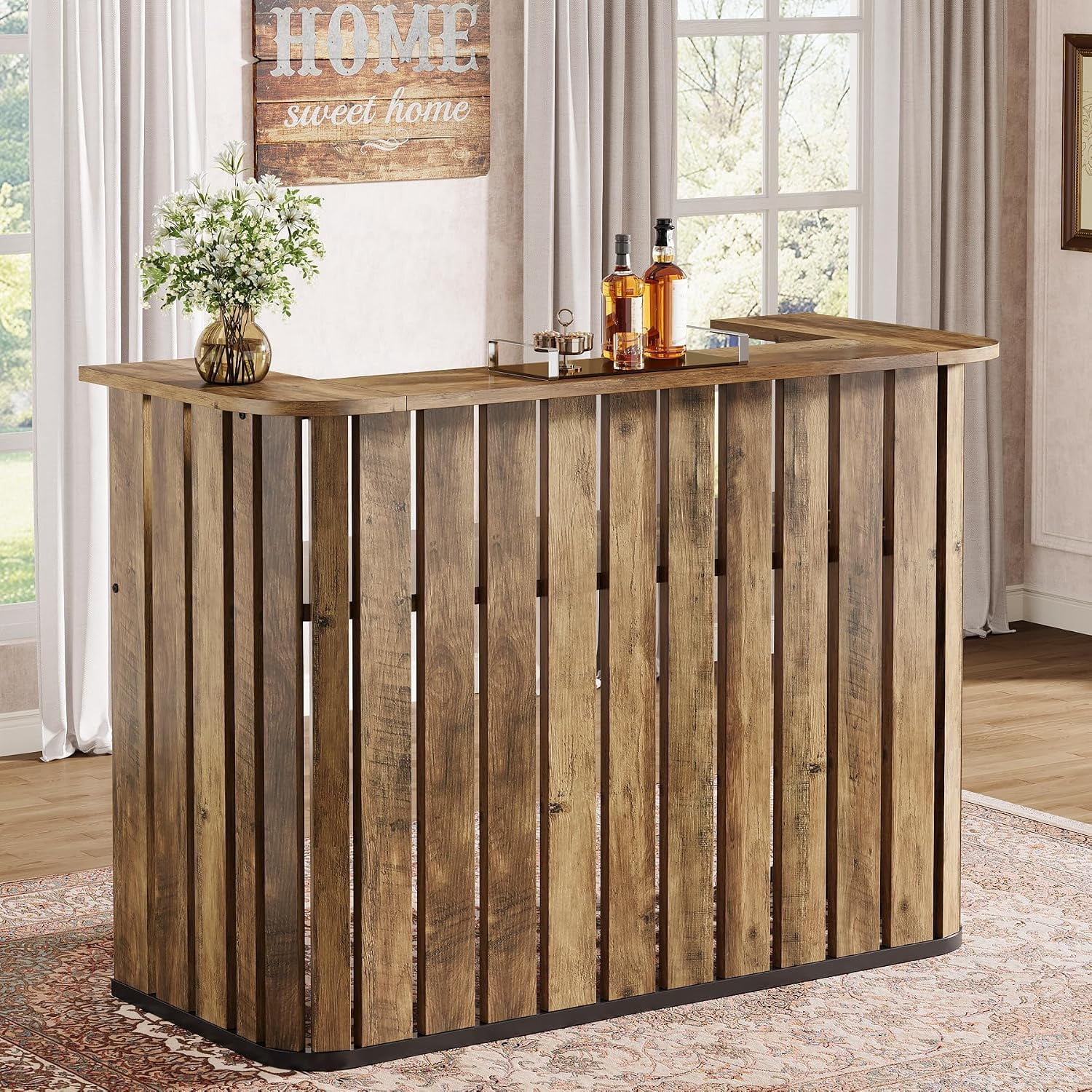 Tribesigns 63-Inch Home Bar Unit, Farmhouse Liquor Bar Table with ...
