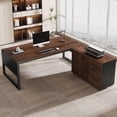 thumbnail image 1 of Finmind 63-Inch L-Shaped Desk, Modern Executive Desk with Mobile File Cabinet,Dark Walnut & Black, 1 of 7