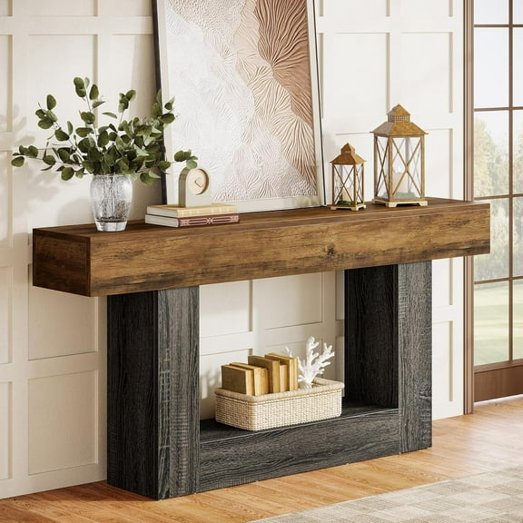 Tribesigns 63-Inch Long Console Table, 2-Tier Entryway Table Sofa Table with Storage