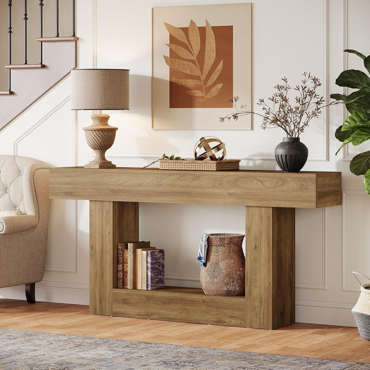 Tribesigns 63-Inch Long Console Table, 2-Tier Entryway Table Sofa Table with Storage