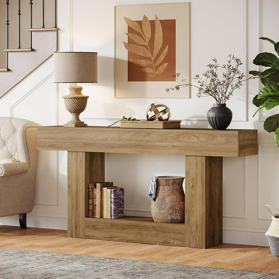 Tribesigns 63-Inch Long Console Table, 2-Tier Entryway Table Sofa Table with Storage