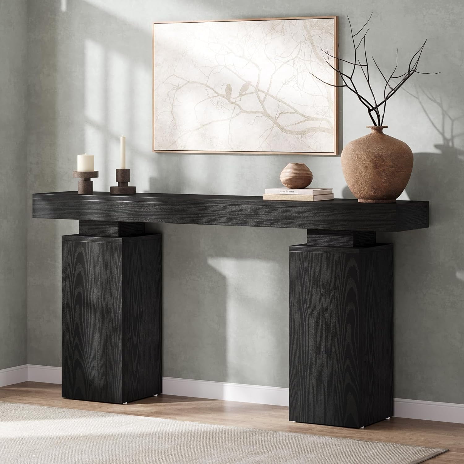 Tribesigns 63-Inch Long Console Table, Farmhouse Entryway Table Behind Couch, Wooden Foyer Stand for Living Room Decor, Black
