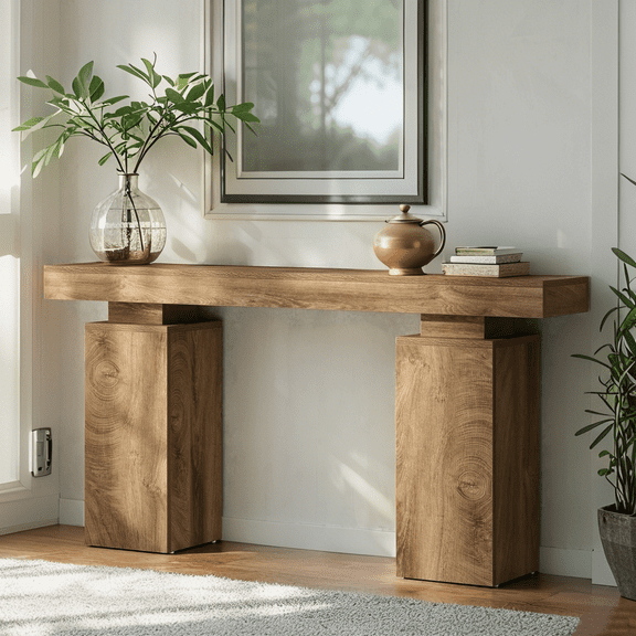 Tribesigns 63-Inch Long Console Table, Farmhouse Entryway Table Behind Couch, Wooden Foyer Stand for Living Room Decor, Natural Wood