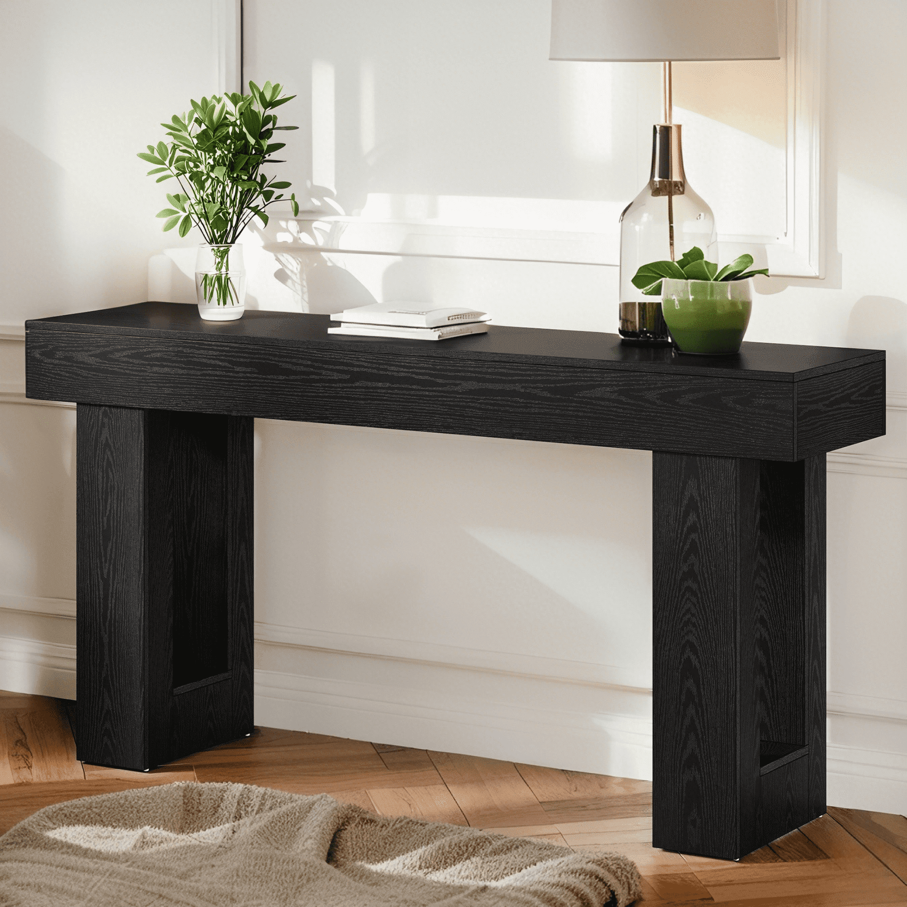 Tribesigns 63-Inch Long Console Table, Farmhouse Entryway Table for Entrance, Hallway, Living Room（Black)