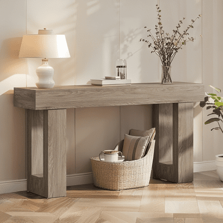 Tribesigns 63-Inch Long Console Table, Farmhouse Entryway Table for Entrance, Hallway, Living Room（Grey)