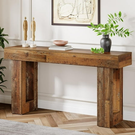 Tribesigns 63-Inch Long Console Table, Farmhouse Entryway Table for Entrance, Hallway, Living Room（Natural)