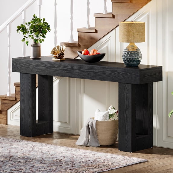 Tribesigns 63-Inch Long Console Table, Farmhouse Wooden Sofa Table Behind The Couch, Entryway Table for Entrance, Hallway, Living Room, Black