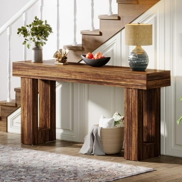 Tribesigns 63-Inch Long Console Table, Farmhouse Wooden Sofa Table Behind The Couch, Entryway Table for Entrance, Hallway, Living Room, Brown