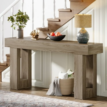 Tribesigns 63-Inch Long Console Table, Farmhouse Wooden Sofa Table Behind The Couch, Entryway Table for Entrance, Hallway, Living Room, Grey