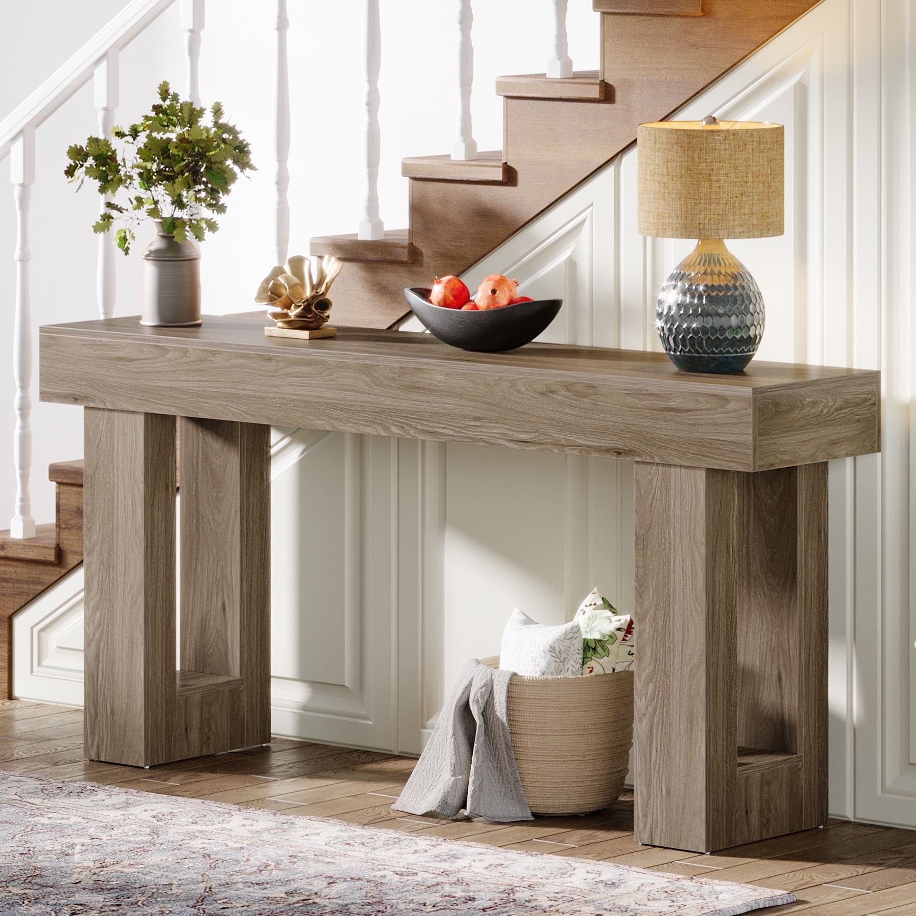 Tribesigns 63-Inch Long Console Table, Farmhouse Wooden Sofa Table Behind The Couch, Entryway Table for Entrance, Hallway, Living Room, Grey