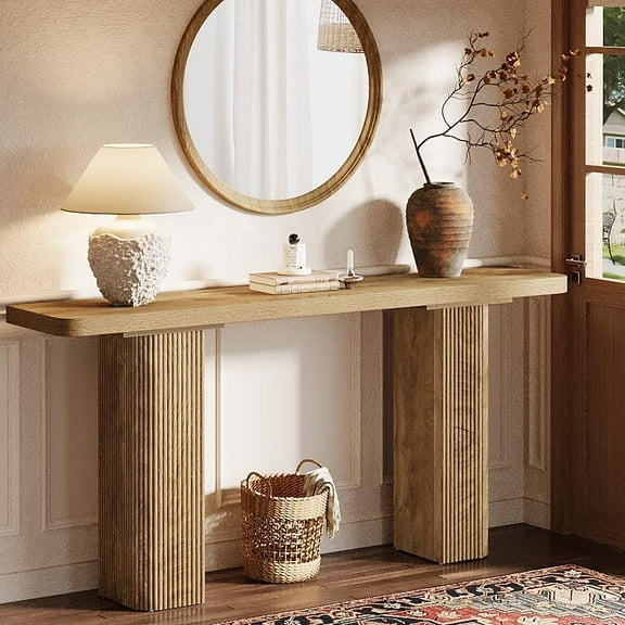 Tribesigns 63-Inch Long Entryway Table, Farmhouse Console Table Behind Couch with Fluted Deign for Living Room, Hallway, Foyer
