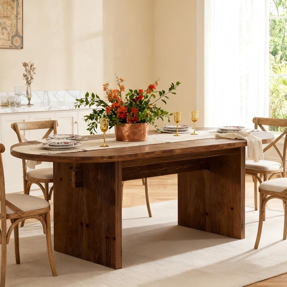 Tribesigns 63-Inch Oval Dining Table, Solid Wood Farmhouse Table for 4-6
