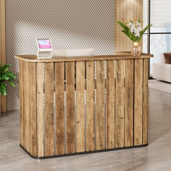 Tribesigns 63-Inch Reception Desk with Counter for Lobby, Salon, Reception Room, Office, Brown