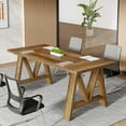thumbnail image 1 of Tribesigns 63-Inch Rectangle Brown Wood Conference Table Conference Room Table Computer Desk with Sturdy Legs for 4-6 People (1), 1 of 5