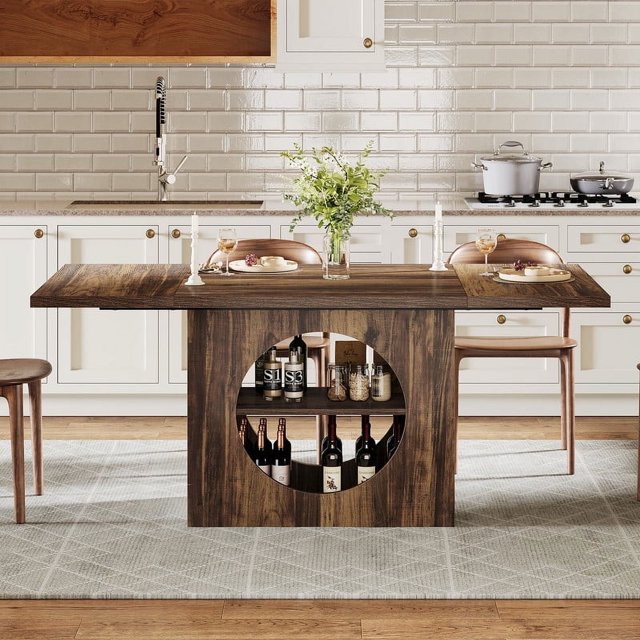 Tribesigns Rectangular 2-Tier Dining Table, 63 Inch Farmhouse Table for ...