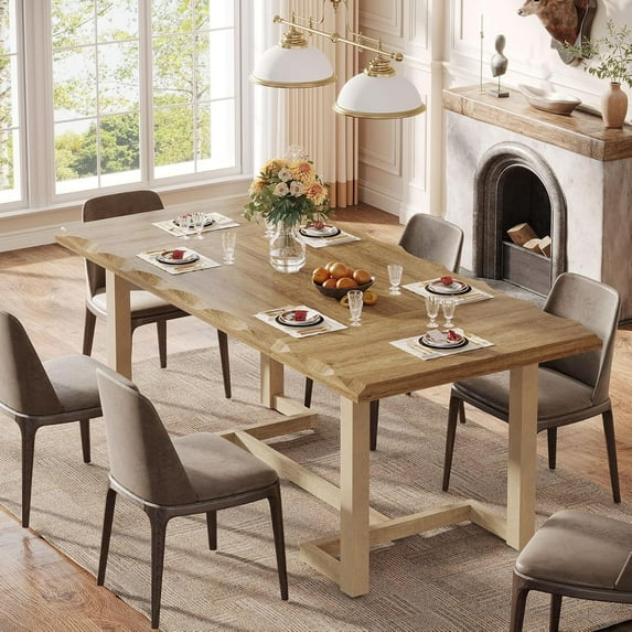 Tribesigns 63-Inch Rectangular Dining Table for 4-6 People, Wood Dinner Table with Solid Wood Legs and Thick Table Top for Dining Room (Only Table, Oak)