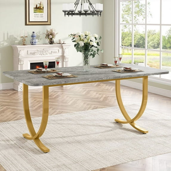 Tribesigns 63" Rectangle Dining Table, Gray/Gold
