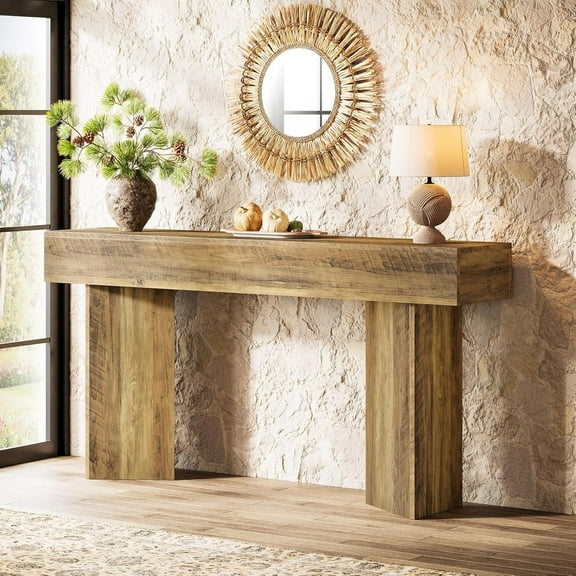 Finmind 63-Inch Rustic Brown Farmhouse Console Table, Long Narrow Sofa Table for Entryway, Living Room, Foyer