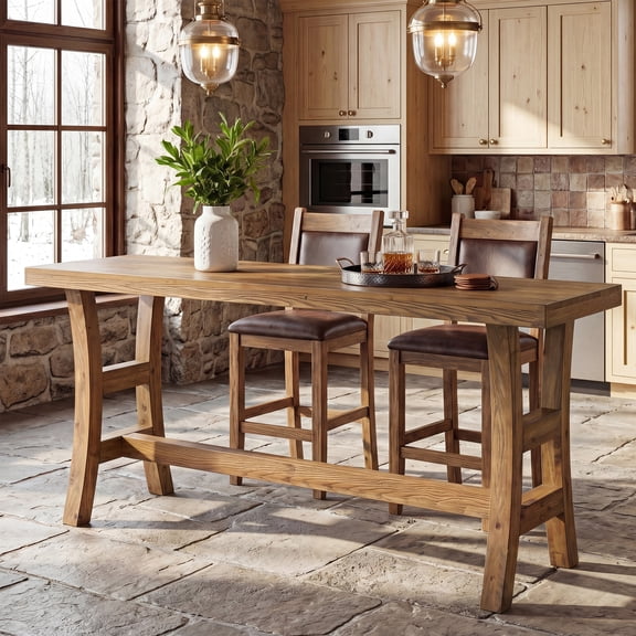 Tribesigns 63-Inch Solid Wood Bar Table, Farmhouse Counter Height Pub Table with Footrest for Home Kitchen, Bistro (Without Chair)