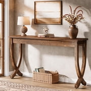 Tribesigns 63-Inch Solid Wood Console Table, Farmhouse Entryway Table, Long Sofa Table for Living Room, Hallway, Entrance, Foyer, Brown
