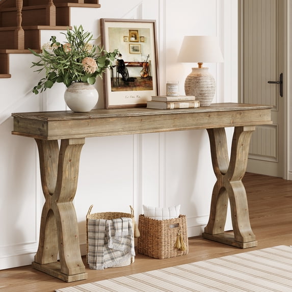 Tribesigns 63-Inch Solid Wood Console Table, Farmhouse Narrow Entryway Table with X-Shaped Legs for Living Room, Hallway, or Foyer