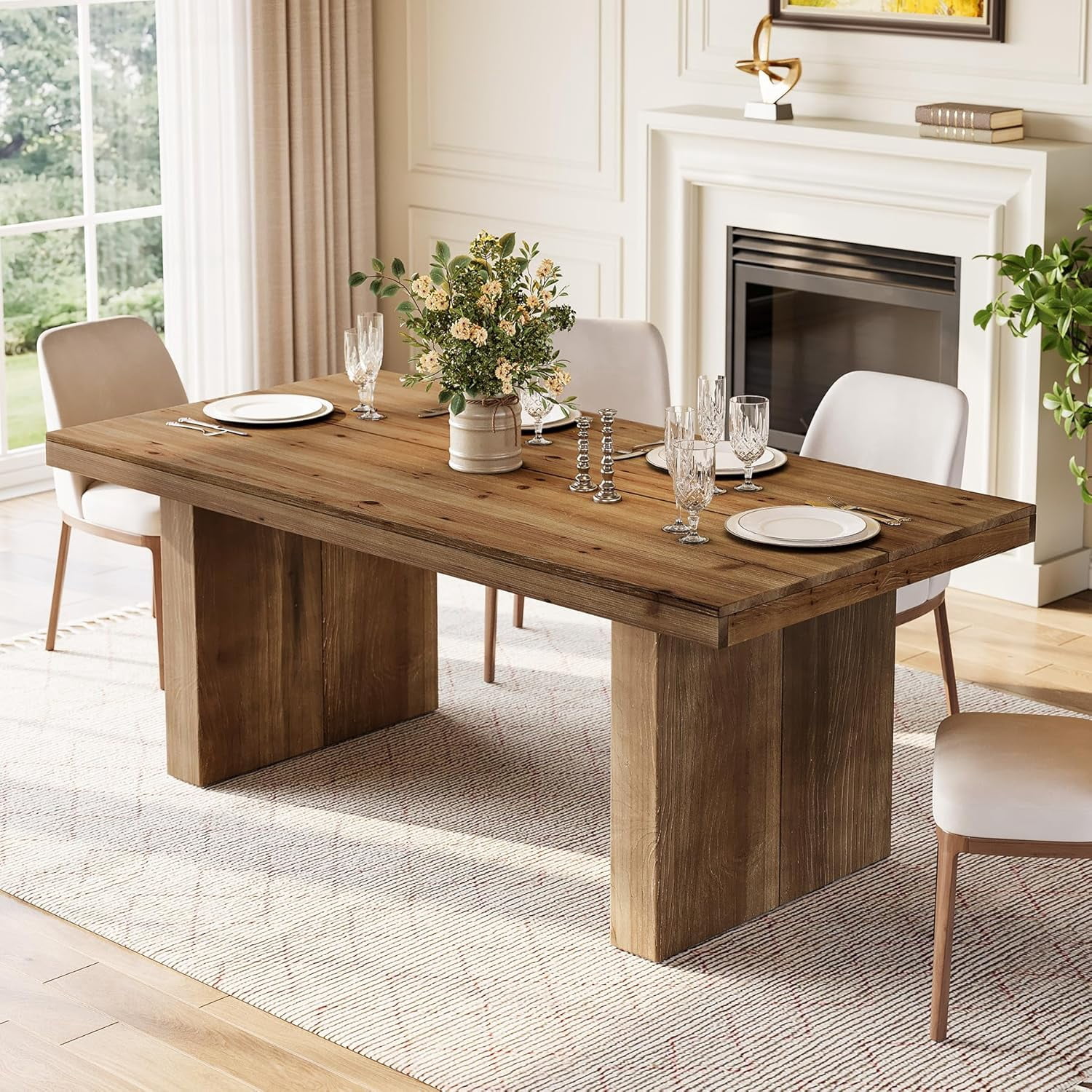 Tribesigns 63-Inch Solid Wood Dining Table for 4-6, Rectangle Wooden ...