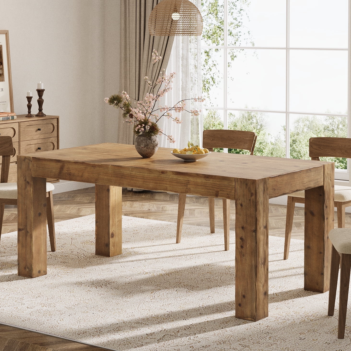 Tribesigns  Solid Wood Dining Table for 4-6 People, 63 Inch Rectangle Farmhouse Table for Kitchen, Dining Room, Rustic Brown