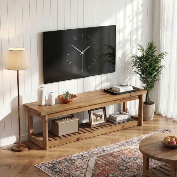 Tribesigns 63 Inch Solid Wood TV Stand for 27-70 Inch TVs, Rustic Media TV Console for Entertainment Center, Living Room, Bedroom, Brown