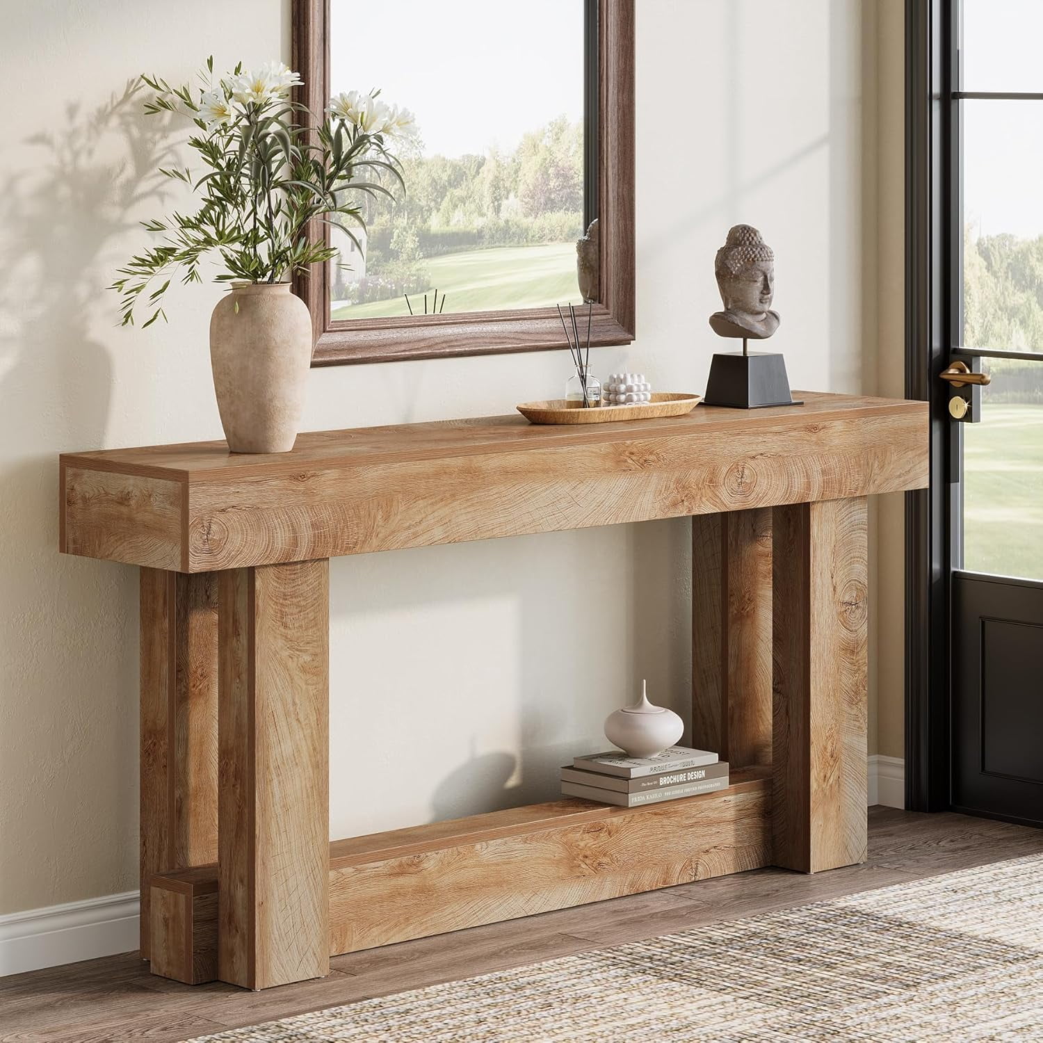 Tribesigns 63-Inch Wood Console Table, Farmhouse Sofa Behind Couch Table for Living Room, Long Entryway Table for Entrance, Hallway, Foyer