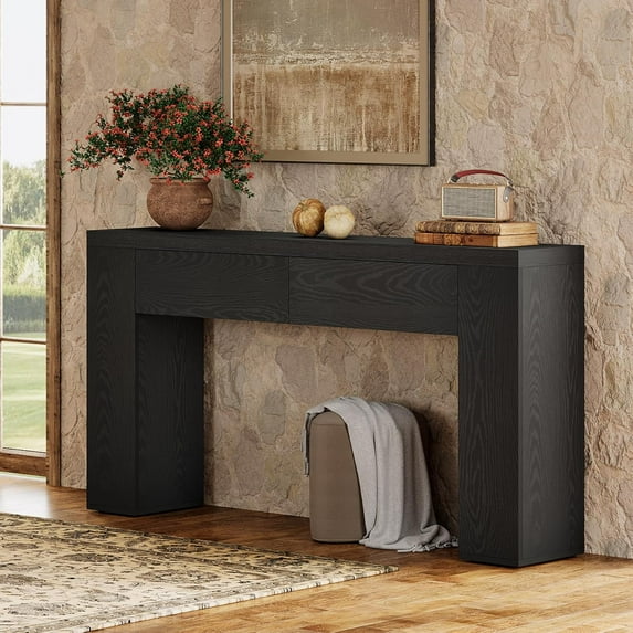 Tribesigns 63-Inch Wooden Console Table with 2 Hidden Drawers, Rustic Sofa Table, Easy Assembly