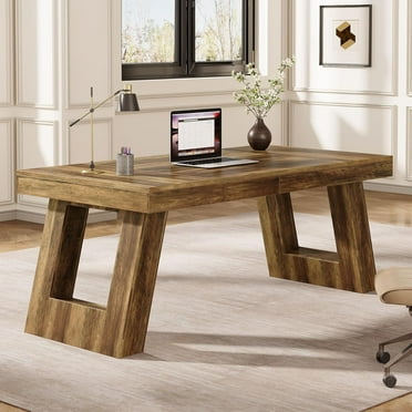 Tribesigns 63 Inches Wood Executive Desk, Large Home Office Desk with Double Pedestal