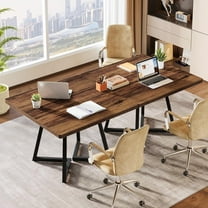 Tribesigns 63" Industrial Conference Table Set of 2, 31.5" Square Office Meeting Table for 4-6 People,Brown