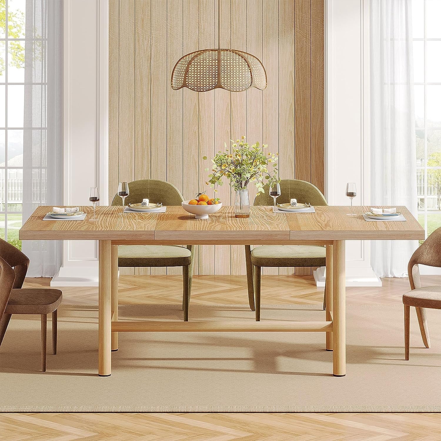 Finmind 63" Kitchen Dining Table: Rectangular Farmhouse Wood Table for ...