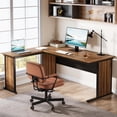 thumbnail image 1 of Tribesigns 63" L-Shaped Computer Desk, Modern Wooden Executive Desk for Home Office, Walnut, 1 of 7