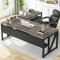 Tribesigns 63" L Shaped Executive Desk with Lateral File Cabinet, Doors with Locks, Desk with Shelf (Gray and Black)