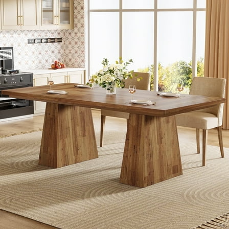 Finmind 63-inch Farmhouse Dining Table for 4-6 People, Modern Wooden Rectangular Kitchen Table for Dining Room, Light Brown