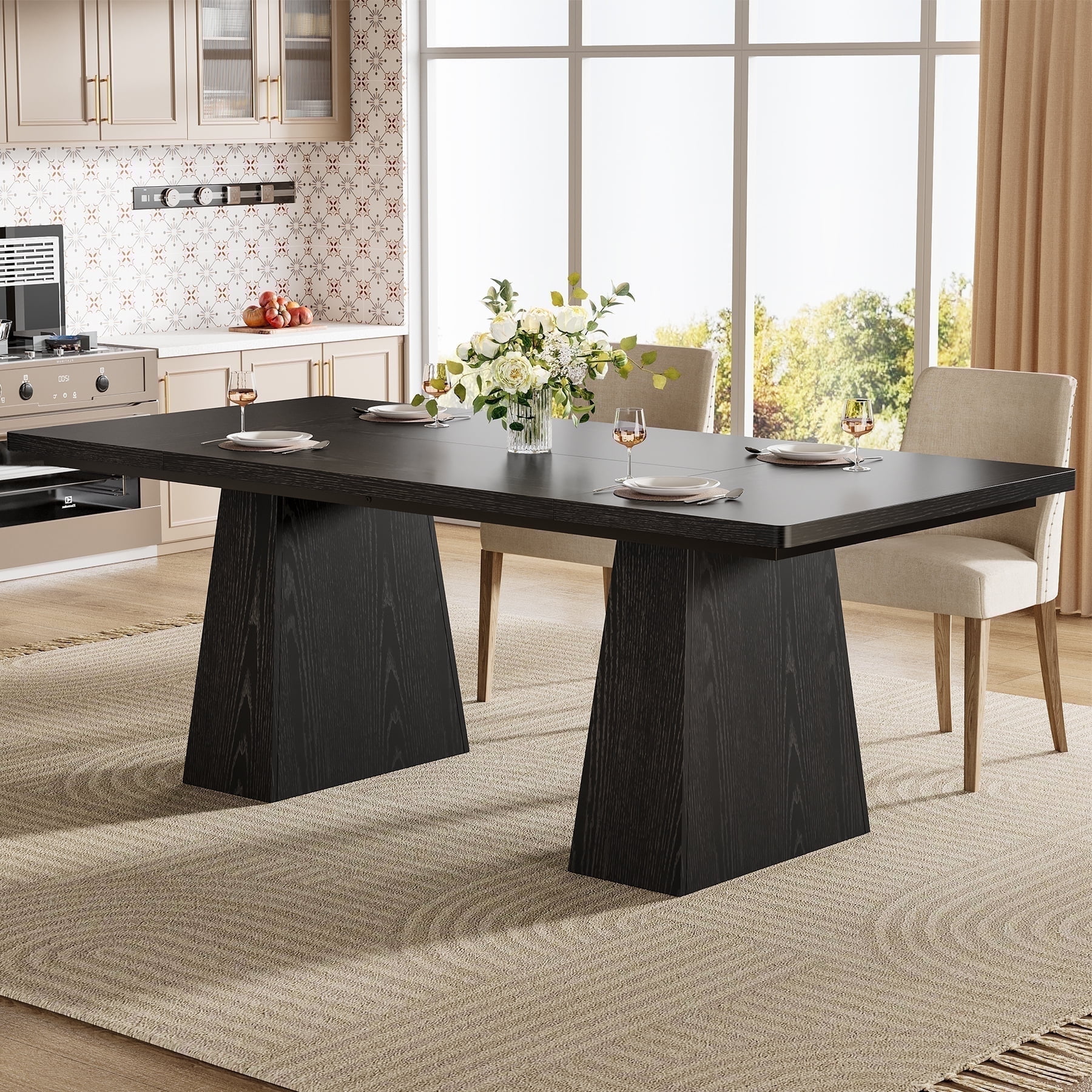 Finmind 63-inch Farmhouse Dining Table for 4-6 People, Modern Wooden ...