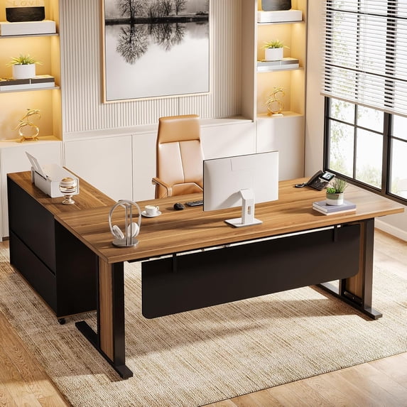 Tribesigns 63" Large Executive Desk, L Shaped Computer Desk with File ...