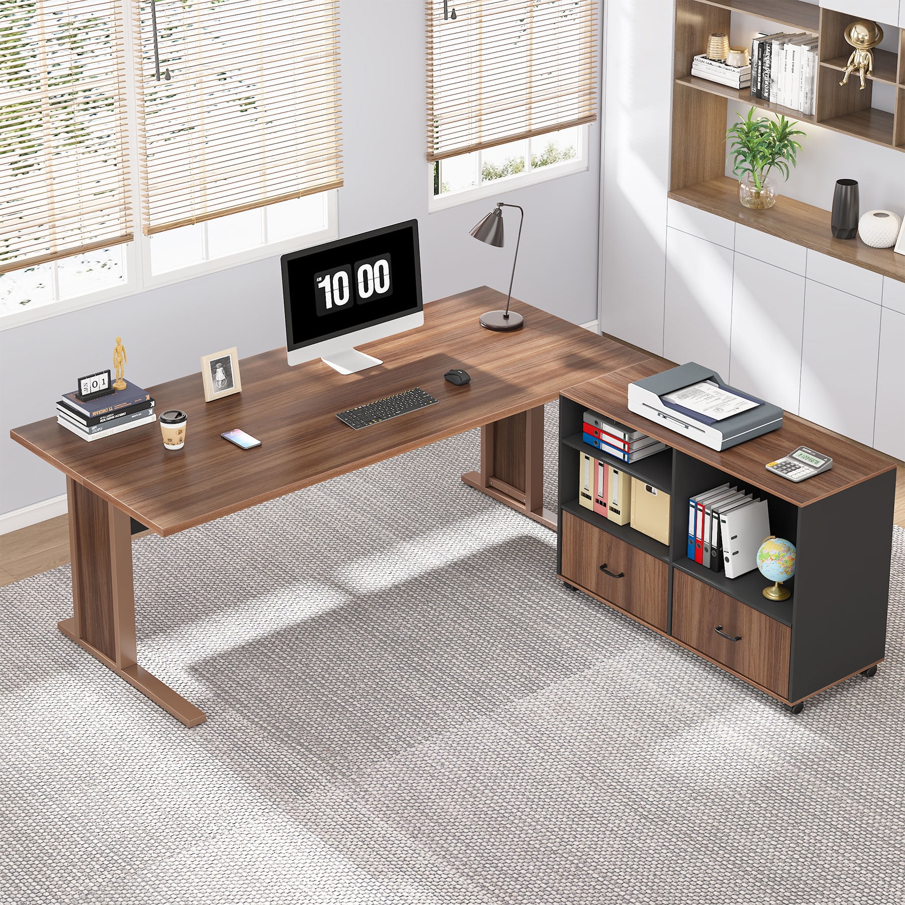 Tribesigns 63" Large Executive Desk, L Shaped Computer Desk with File