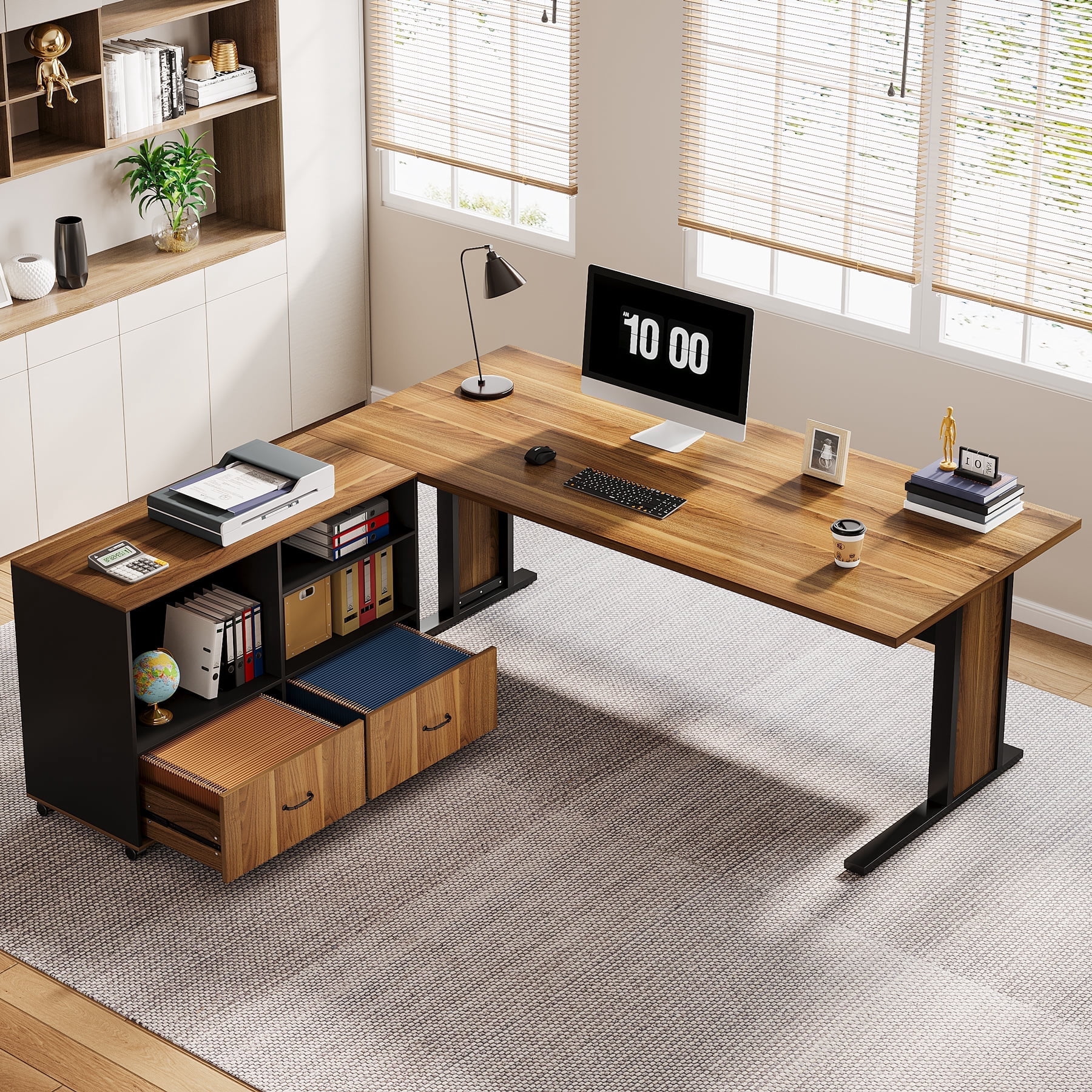 Tribesigns 63" Large Executive Desk L Shaped Computer Desk with File ...