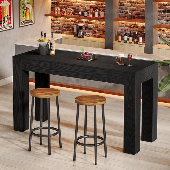 Tribesigns 63" Long Bar Table, Wooden Counter Height Table with 4 Legs, Rectangular Pub Table for Home Bar
