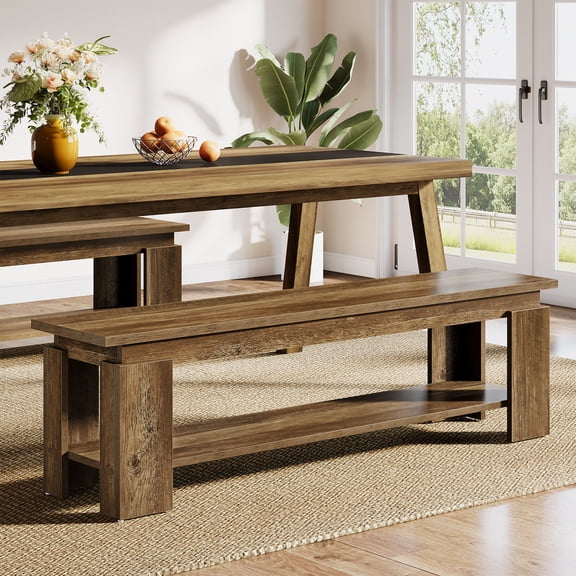 Tribesigns 63" Long Dining Bench For 2-3, Farmhouse Wooden Kitchen Bench Seat For Dining Room, Rustic Brown