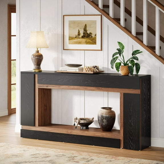 Finmind 63" Long Entryway Table, 2-Tier Narrow Wood Console Table for Living Room, Black