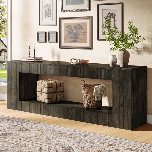 Tribesigns 63" Low Sofa Console Table with 2-Tier Shelf, Industrial Long Entryway Table